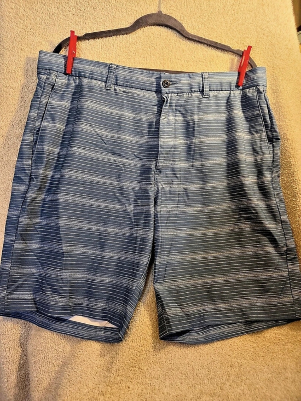 PGA TOUR Men's Striped Flat Front Shorts Blue Waist 38